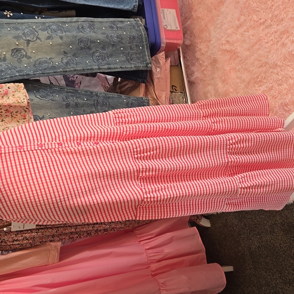 Promesa Red/Pink and White Gingham  Maxi Searsucker Dress New - Picture 15 of 17